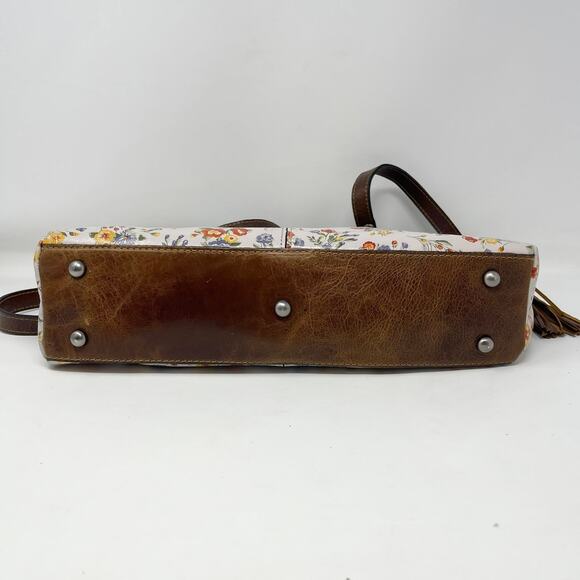 Patricia Nash Leather Poppy Tote Mini Meadows Floral‎ Print Brown Trim Tassels - Picture 8 of 14